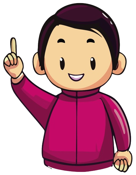 personnage cartoon avec un doigt en l'air montrant une bulle d'information